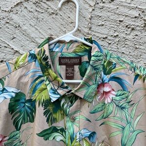Cooke Street Men's Floral Casual Shirt Hawaiian Aloha Green and Tan XL